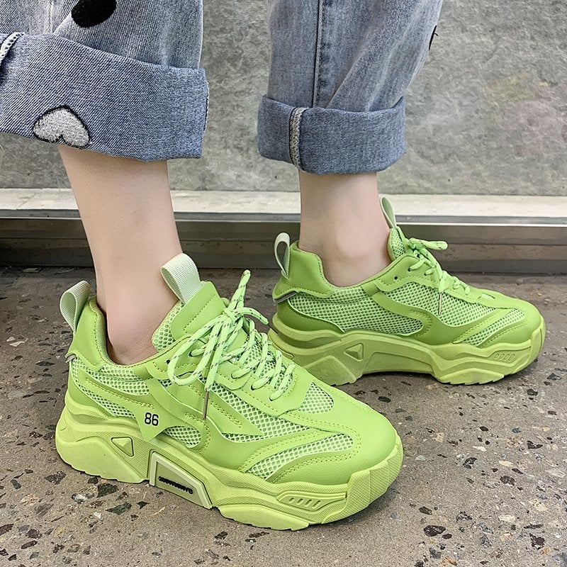 2024 Spring Autumn Platform Sneakers Women's Casual Lace Up Thick Bottom Shoes Woman Non Slip Yellow Classic Sneakers Round Head