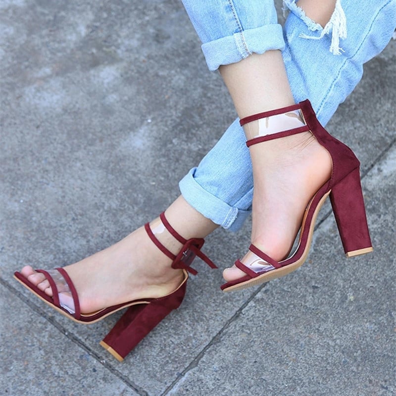 popular large size thick heel buckle women high heel sandals 34-43 women sandals