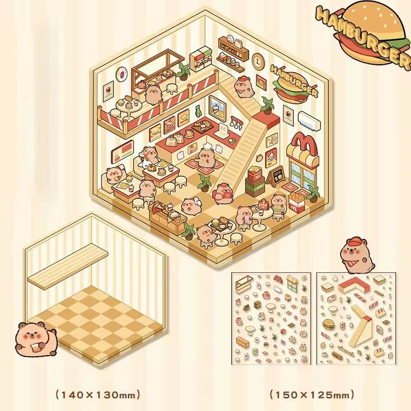 1Pcs Creative 3D Simulation Cabin Stickers Cute Cartoon Handmade DIY Landscaping Stickers Scene Stacking Pasting Stickers