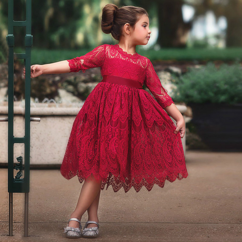 Autumn and winter explosions children's wear long-sleeved girls dress lace princess dress bow child skirt