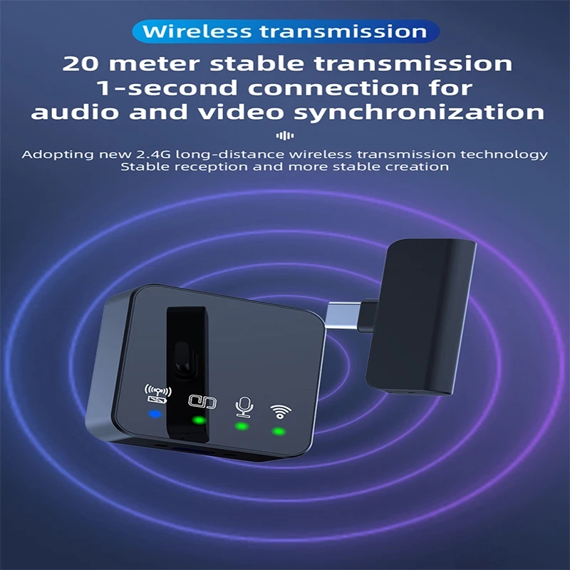 Wireless Microphone for iPhone iPad with 2.4G Ultra-Low Delay Built-in Noise Reduction Chip Clip on Lapel Mic for Video Recordin