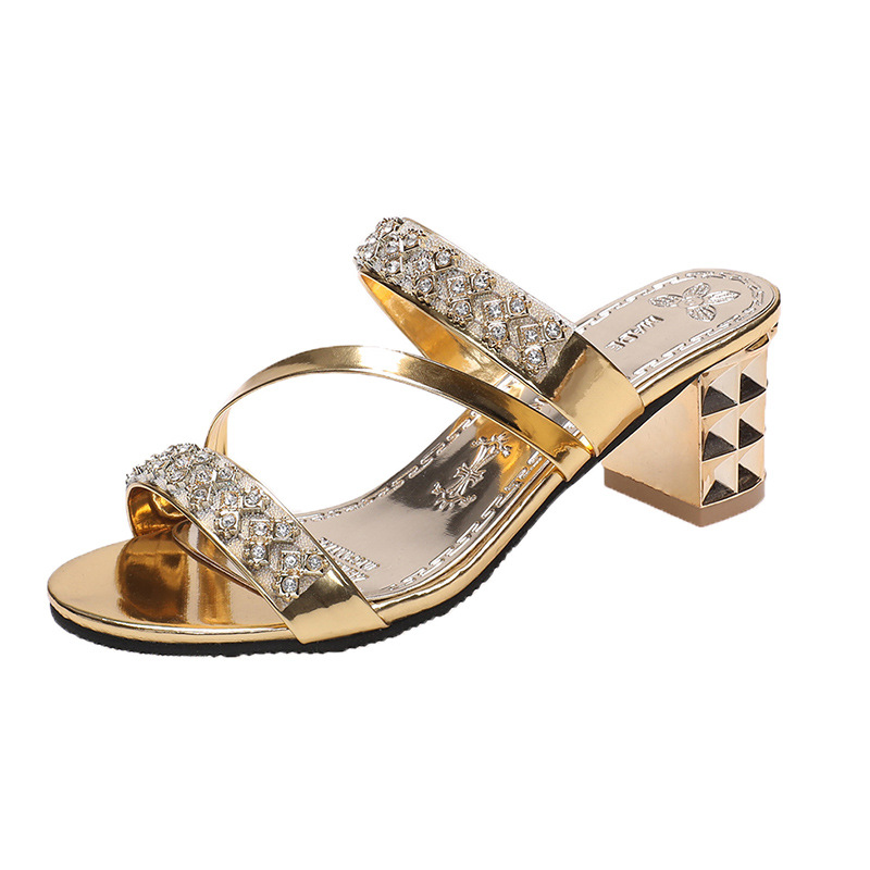 New Crystal Rhinestone Evening Sandals Women Gold Silver Platform Heels Non-Slip Beach Wedding