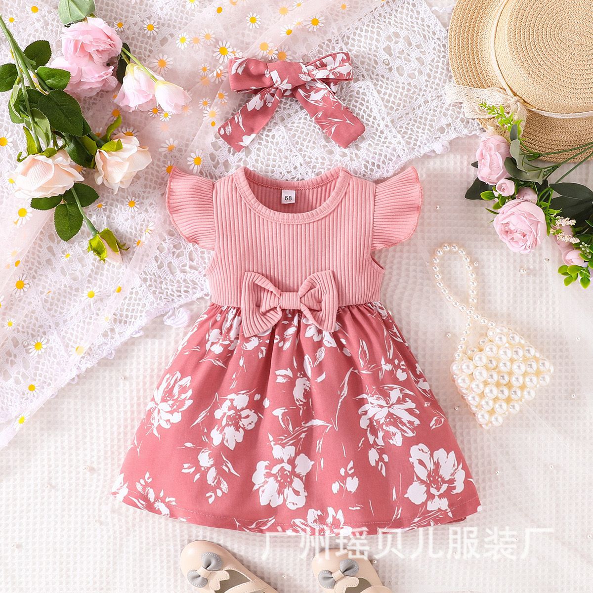 Summer Infant Toddler Sweet Bow Fly Sleeve Dress European And American Style Girls Hundred Days Princess Dress