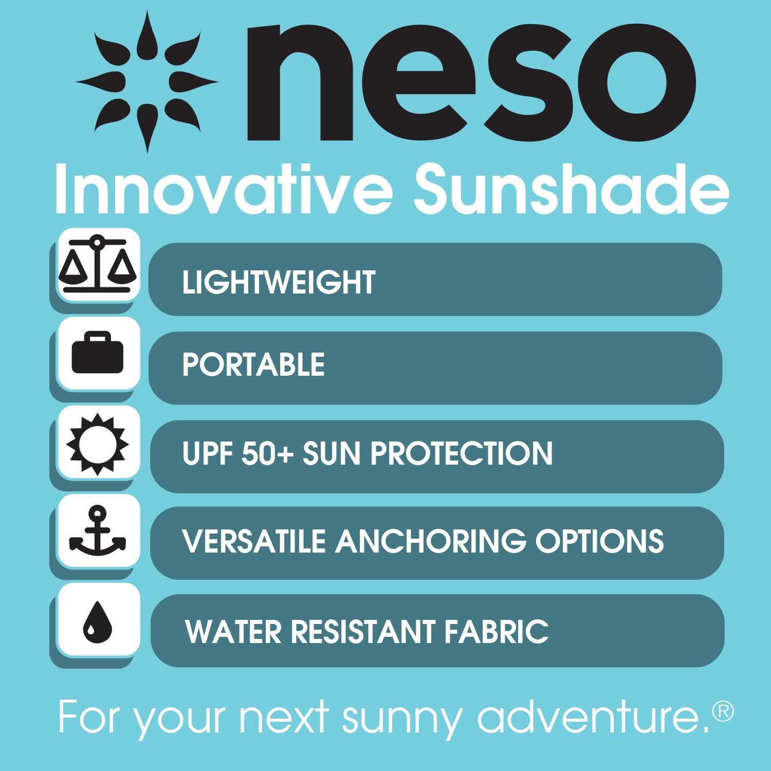 Neso Portable Beach Tent Sun Shelter - Lightweight Beach Shade Canopy - Easy Setup for Family Outings - Patented Reinforced Corners - UPF 50+ Sun Prot