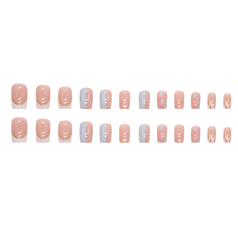 Mandarin Duck Double Contrast Cute Smiling Face Fragmented Flower Nail Enhancement Fresh False Nails Sweet Wind Nail Clips