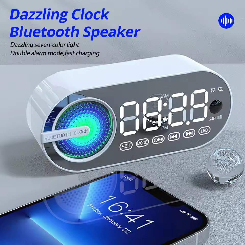 Wireless Bluetooth Speaker Alarm Clock RGB TWS USB LED Mirror Digital Clock FM Large Display Living Room Office Decoration
