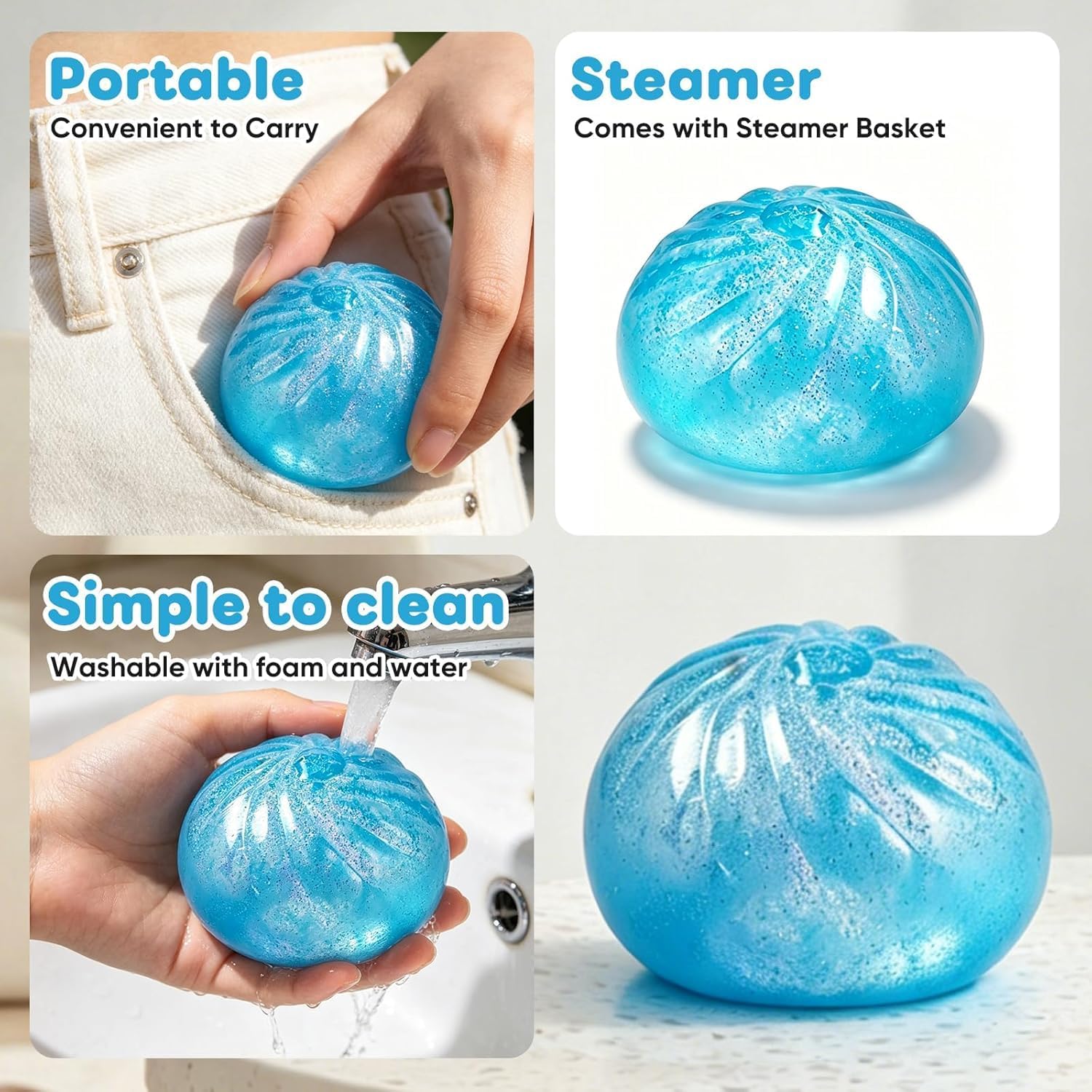 4PCS Glitter Dumpling Squishies, Sensory Stress Relief Toy for Adults, 2026 New Squeezes Dough Ball, Cute Dumplings Fidget Decompression Gift, Desk Co