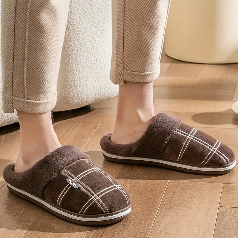 Men's Warm Plush Comfortable Slippers Fuzzy Comfy Non-Slip Slides Casual Sandals For Indoor Bedroom Winter