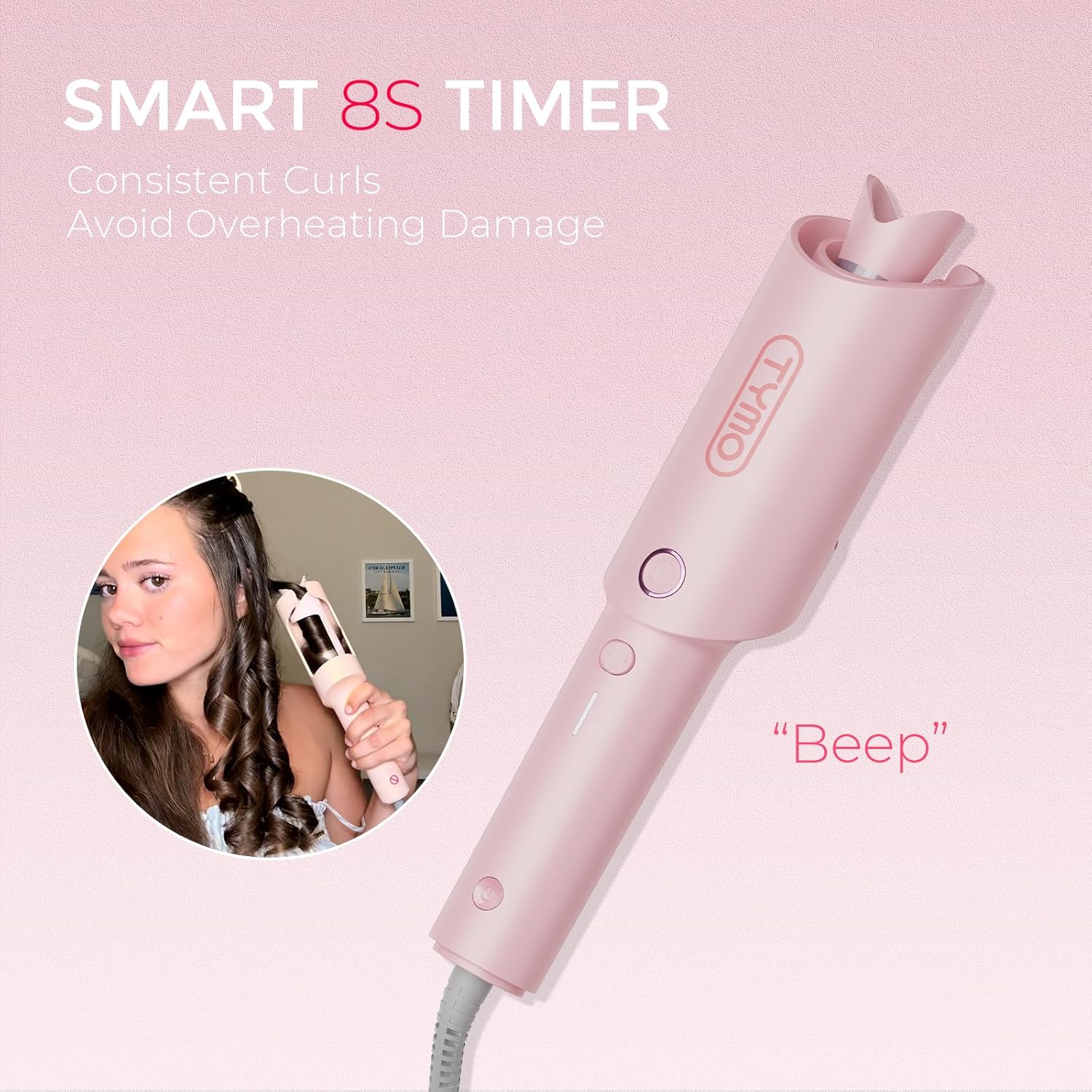 TYMO Automatic Rotating Curling Iron - TYMO CURLPRO Beach Waves Curling Wand, Portable Hair Curler, 500 Million Ionic, Dual Voltage & Lightweight for
