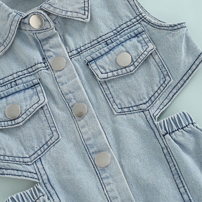 1-6Y Kids Girls Denim Dress Baby Summer Clothing Sleeveless Lapel Button-down Cut Out A-line Dress Children Casual Dresses