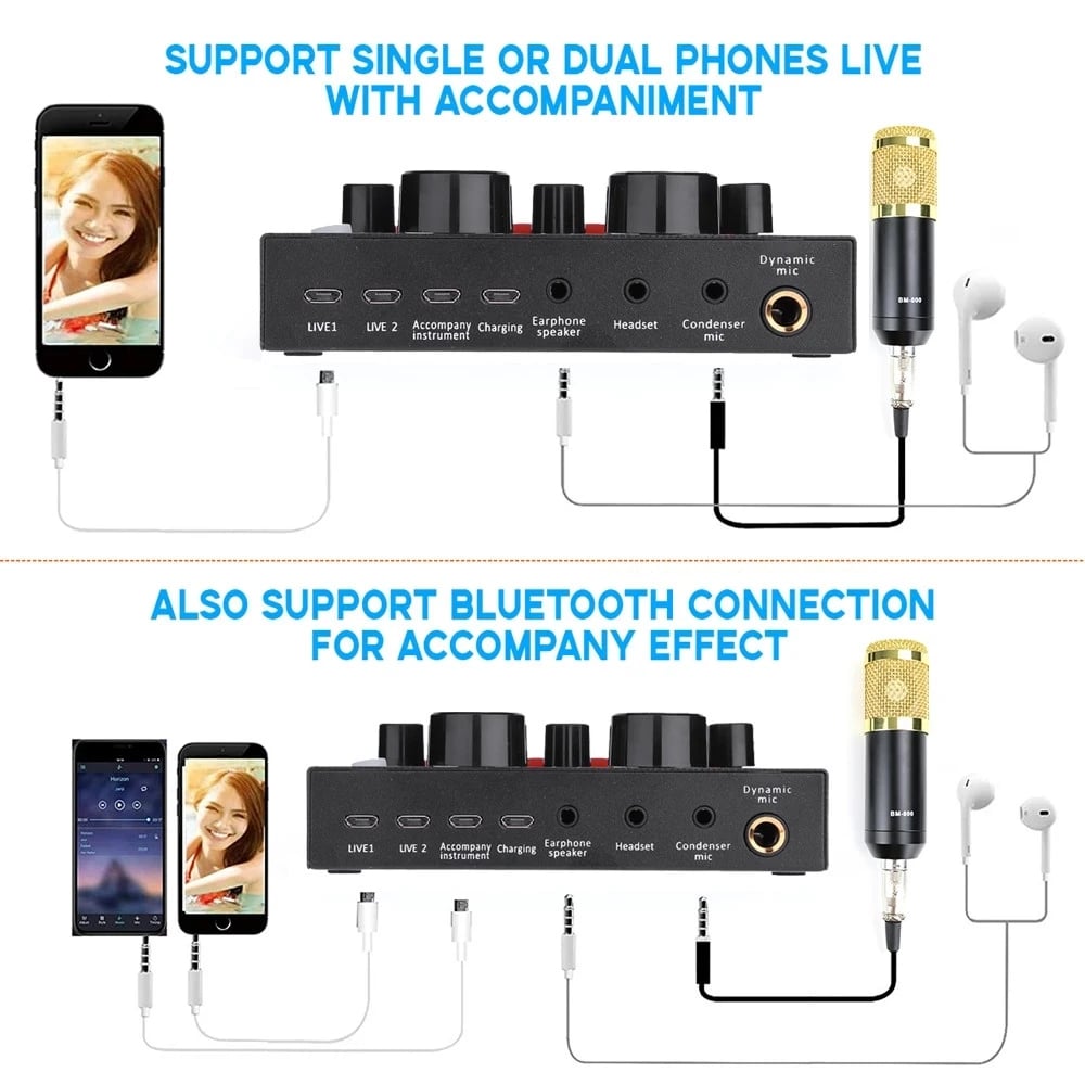 V8 Audio USB External Sound Card Headset Microphone Webcast Personal Entertainment Streamer Live Broadcast for PC Phone Computer