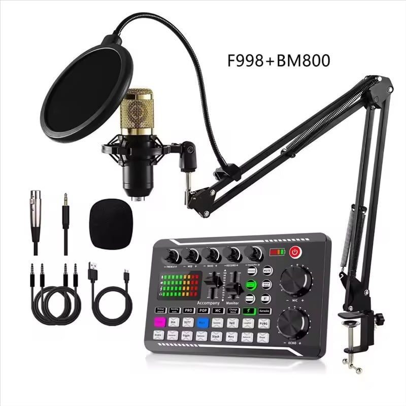Podcast Live Equipment Bundle, Professional Live Sound Card with Microphone Set Mixer Recording Studio Package Music Singin