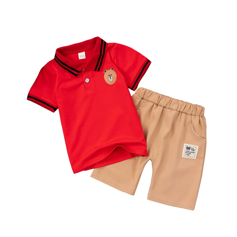Children's summer polo shirt short sleeved set, handsome little bear two-piece set
