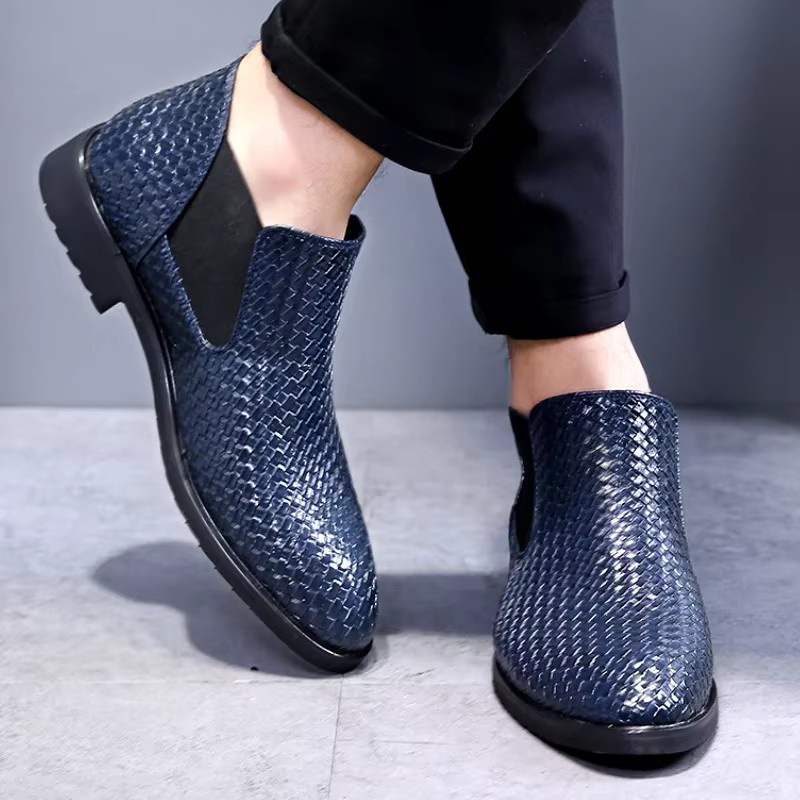 Mens Fashion Martin Boots Slip On 2023 Genuine Leather Ankle Dress Boot Mens Casual Shoes Work Boots Luxury Brand