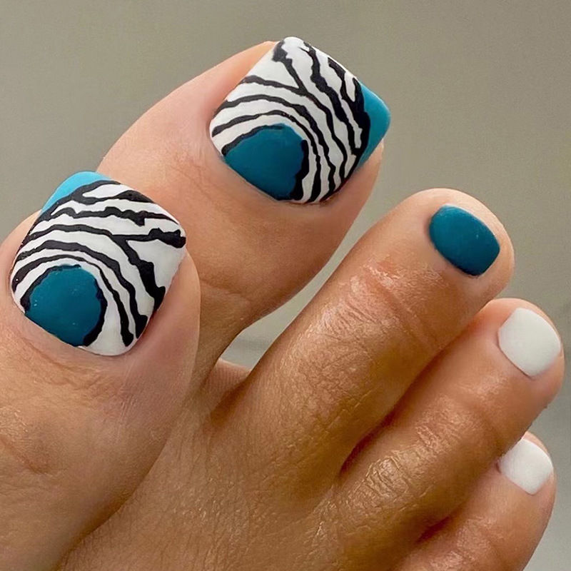 False Toe Nails Summer Simple Wearing Nail Art Wine red Leaf Pattern Removable Nail Stickers 24 Pieces With Glue for girls