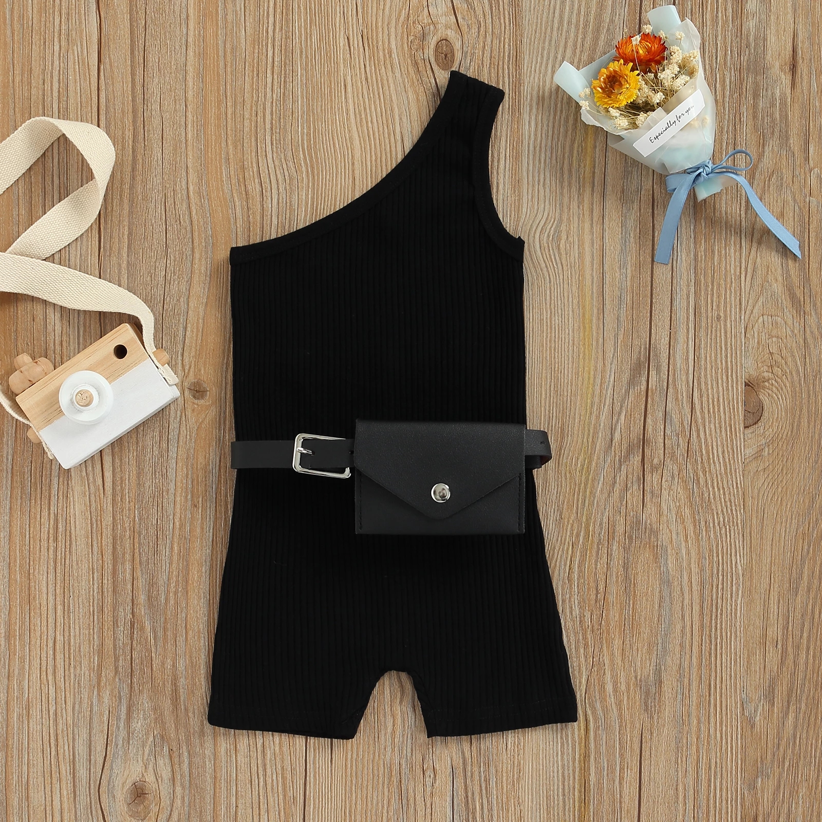 New 4 Colors 1-6Y Fashion Toddler Girls Summer Jumpsuits Pants With Belt Sleeveless Solid Knit Playsuits + Purses