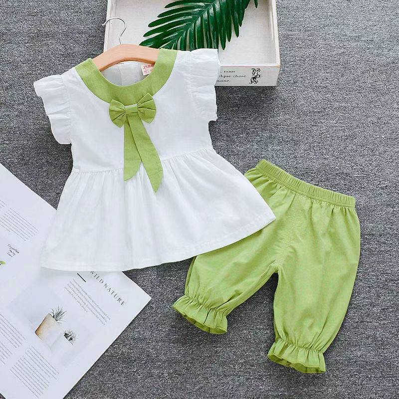 Two Piece Kids Girls Clothing Set with Chiffon Vest Top and Shorts