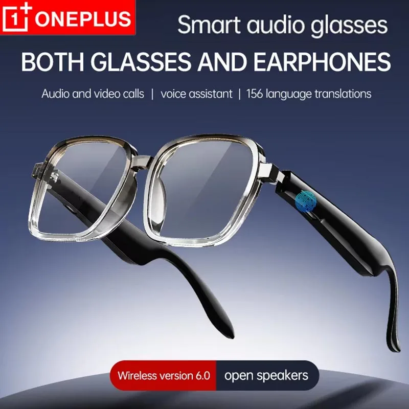 BT6.0 AI Transparent Smart Glasses Type-C Charging Lightweight Headphones Glasses HiFi Stereo Headset Eyeglass for Office School