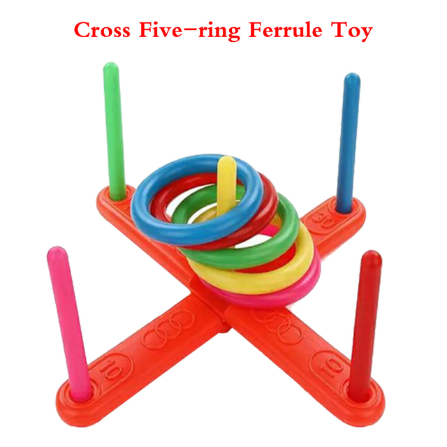 Parent-child Throwing Ferrule Toy Rainbow Jenga Rings Toys Large Cross Five-ring Ferrule Toy Children Educational Toy LXX