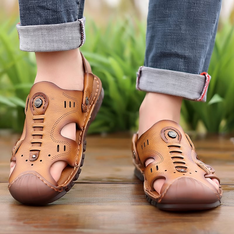 Cross border New Men's Cowhide Baotou Sandals Men's Two Wear Breathable Casual Leather Beach Shoes Oxford Sole Men's Shoes