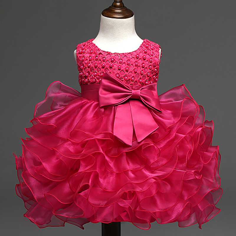 1~2 years old new summer children's skirt Korean girls flower princess dress solid color bow flower girl dress dress