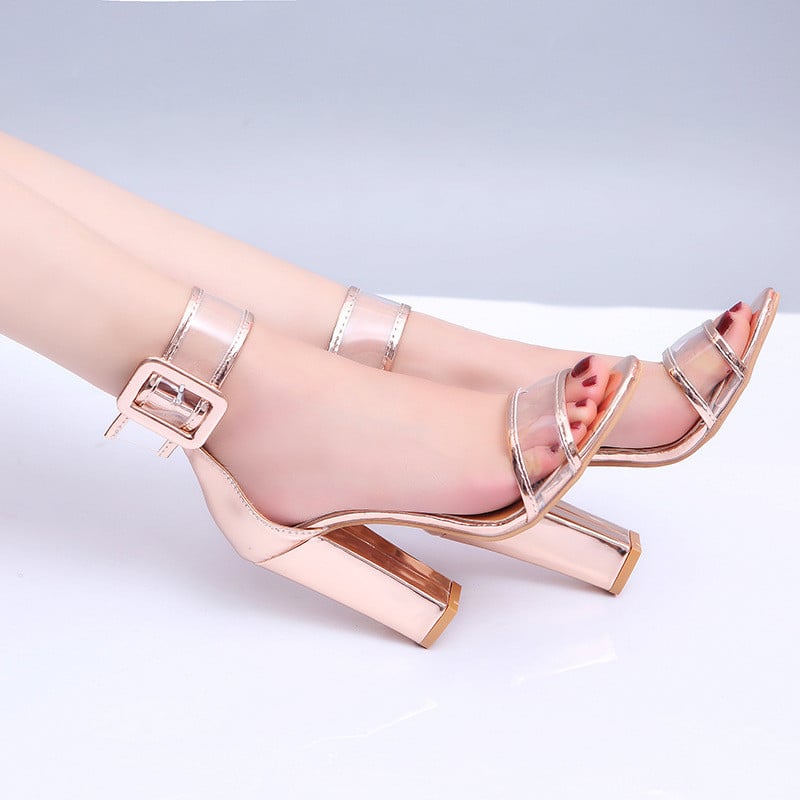popular large size thick heel buckle women high heel sandals 34-43 women sandals