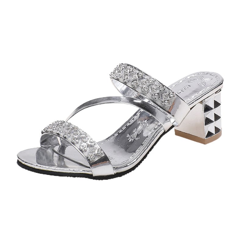 New Crystal Rhinestone Evening Sandals Women Gold Silver Platform Heels Non-Slip Beach Wedding