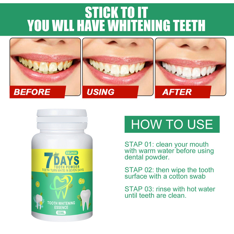 50ML Tooth Whitening Teeth Powder Remove Yellow Smoke Coffee Stains Brighten Tea Stain Fresh Breath Oral Hygiene Dental Care Too