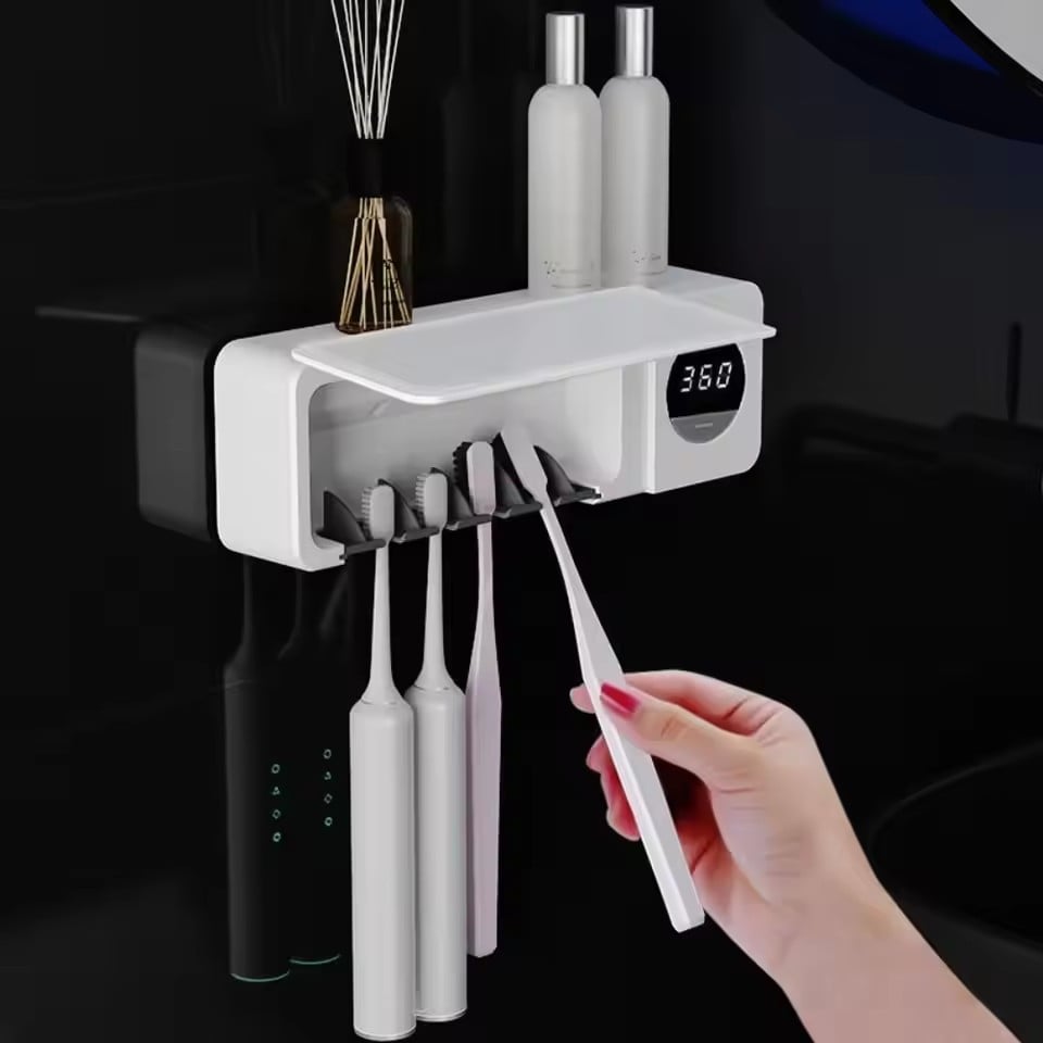 USB Rechargeable UV Toothbrush Sterilizer Wall Mounted Timer Function UV Toothbrush Holder White Color 1200mAh