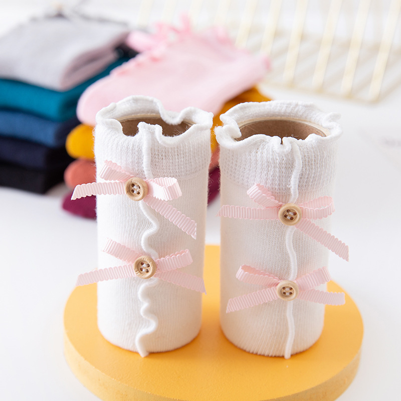 Spring and Summer Bow Fungus Baby Tube Children Socks Cotton Long Tube Girls Lace Socks