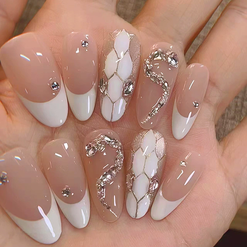 24Pcs French Tip Press On Nails Short Square With Flowers Design False Nails Coffin Fake Nails Wearable Manicure Nail Tips