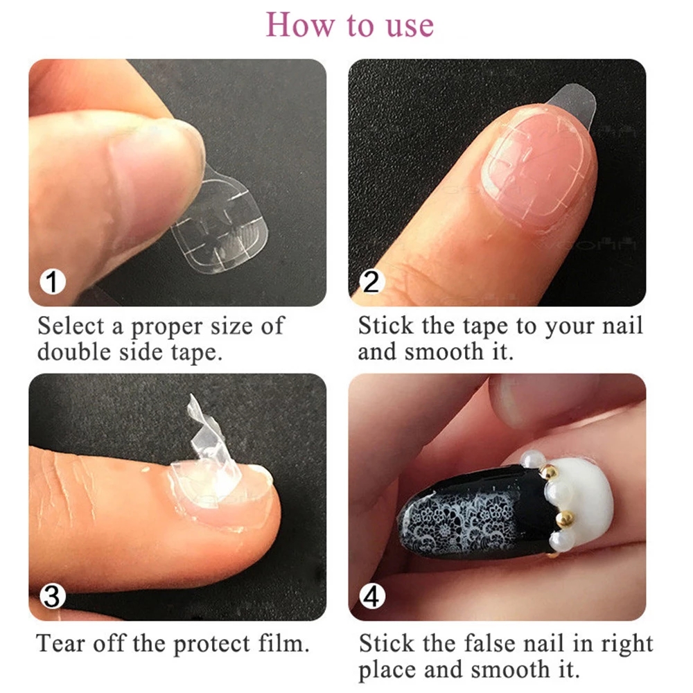 240pcs 10 Sheets Fake Nails Tips Double Sided False Nail Art Adhesive Tape Glue Sticker DIY Profissional Fake Press on Nails
