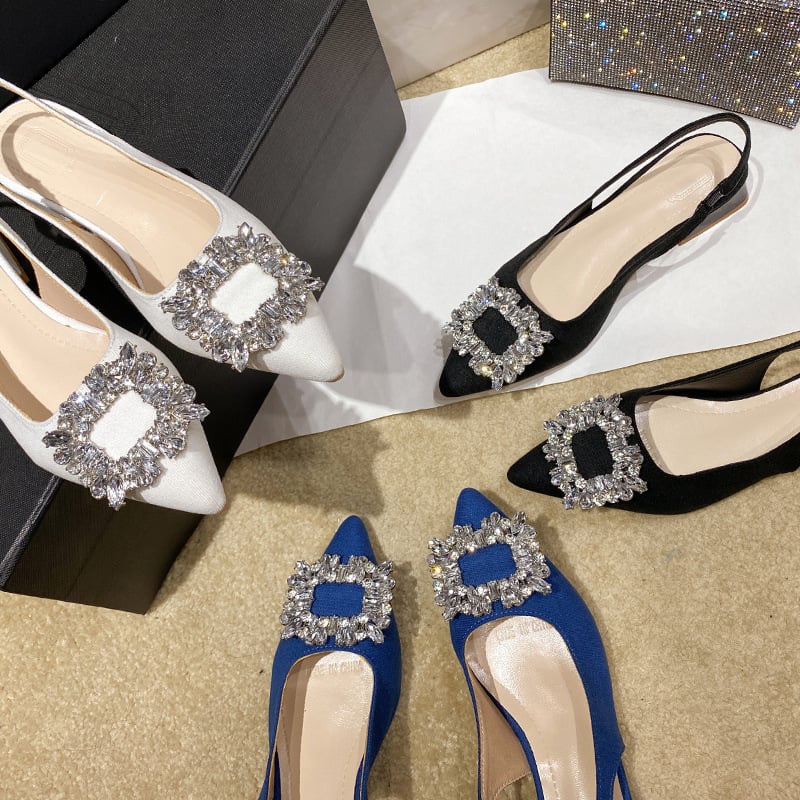 Rhinestone Plus Size Sandals Women Glitter Party Dress Pointed Single Shoes