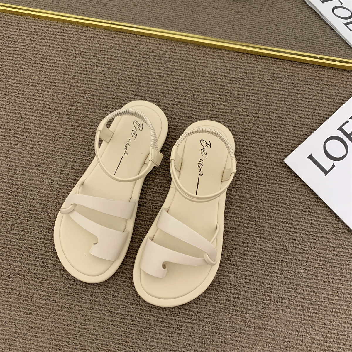 Outer wear flat-bottom sandals women's summer new fairy style soft bottom Roman casual sandals