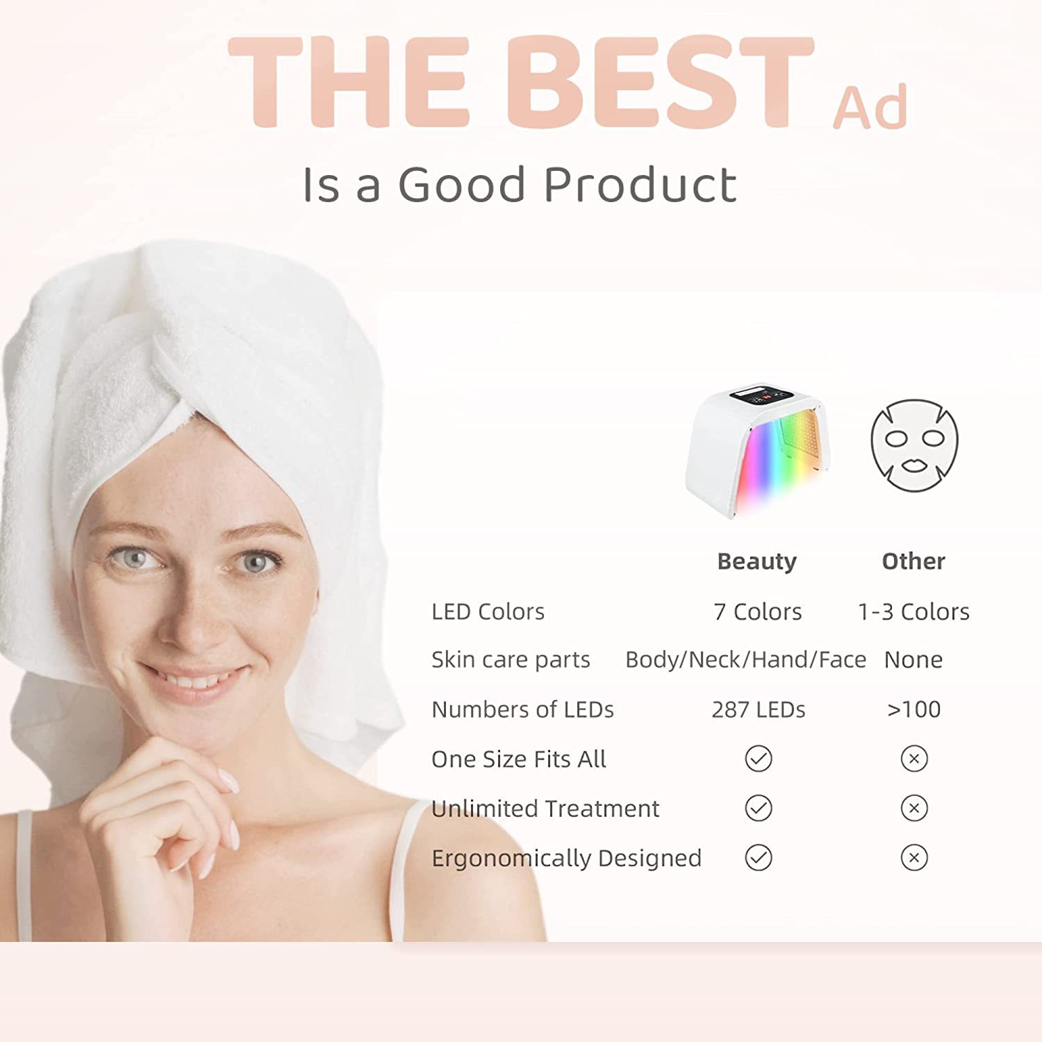 7-Colors Spectrometer Photodynamic Led Folding Skin Rejuvenation Instrument Beauty Acne Phototherapy Radio Frequency