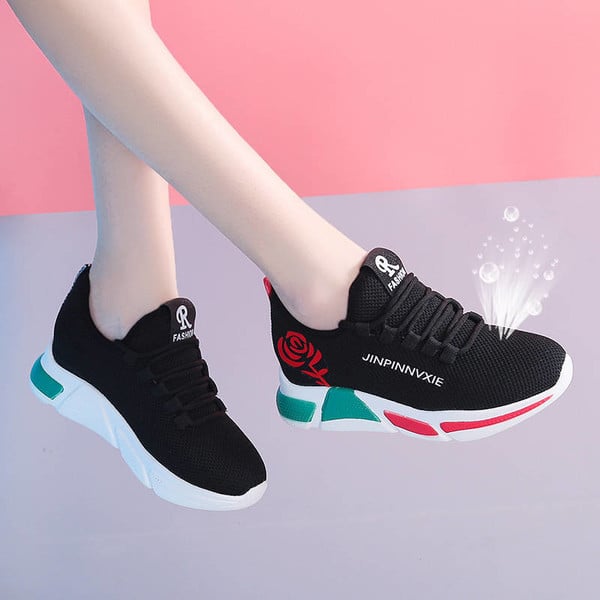 s Female Spring and Summer New Air-permeable Mesh Shoes Baitie Mesh Red Thick-soled Leisure Sports Shoes