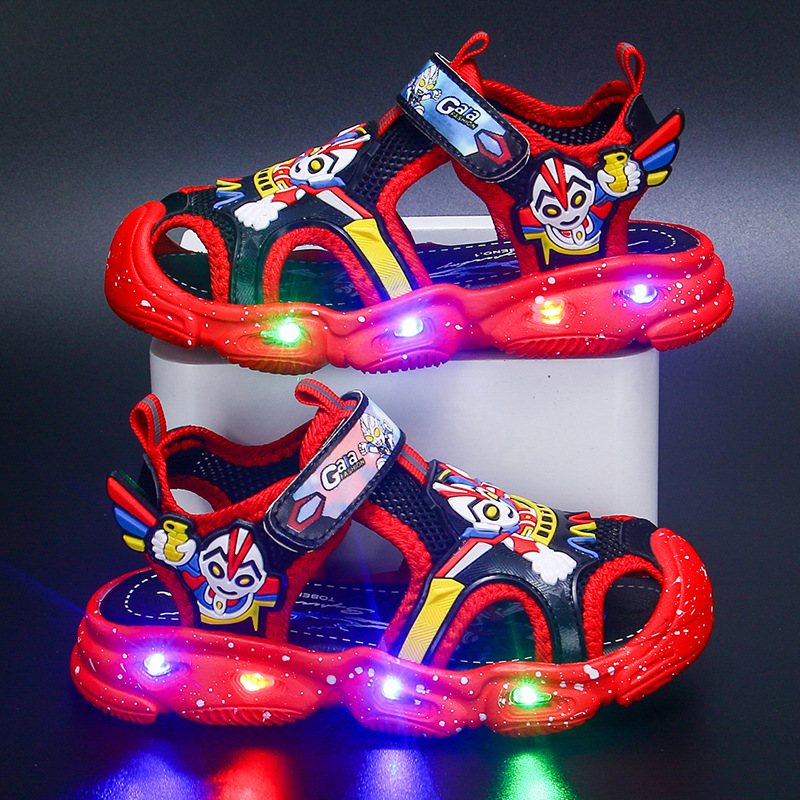 Disney Superhero LED Sepatu Lampu Bercahaya Kartun Anak-anak Bayi Anak-anak Sandal Datar Musim Panas Anak Laki-laki Perempuan Se