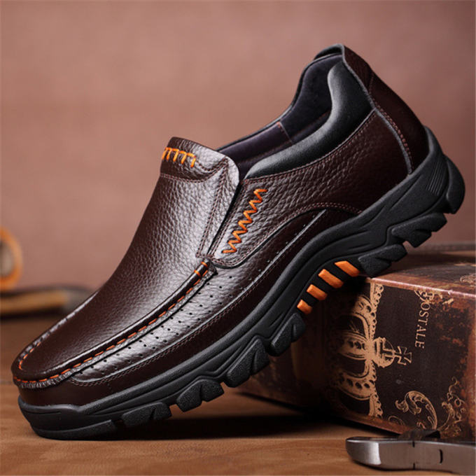 Newly Men's Genuine Leather Shoes Size 38-46 Head Leather Soft Anti-slip Driving Shoes Man Spring Business Dress Shoes