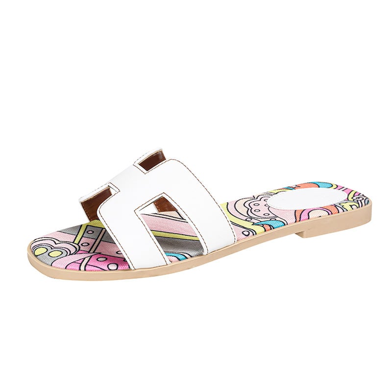 Hermes women's summer outdoor slippers, flat H slippers, summer leisure slippers flat leather beach slippers