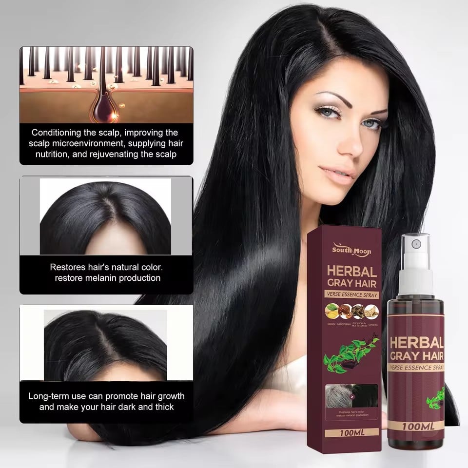 Southmoon 100ml Hair Darkening Herbal Spray White To Black Natural Color Repair Anti Grey Reduce Hair Loss Herbal Haircare Serum