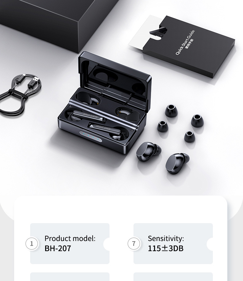 MC BH207 True Wireless Earphones Dual Bluetooth Earphones with Microphone Call Couple Gift