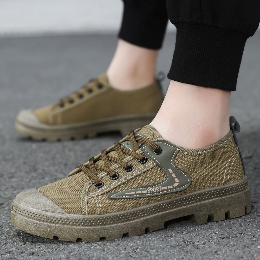 Canvas Sneakers Men Breathable Sport Shoes Outdoor Wear-resistant Men's Hiking Shoes Fashion Lace-Up Training Working Shoes