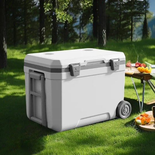 1pc 11.89 Gallon Outdoor Cart with Wheels Insulated Box, Camping Fresh Food Storage Box Car Mount and Boat Mount Large Capacity Food Refrigerator