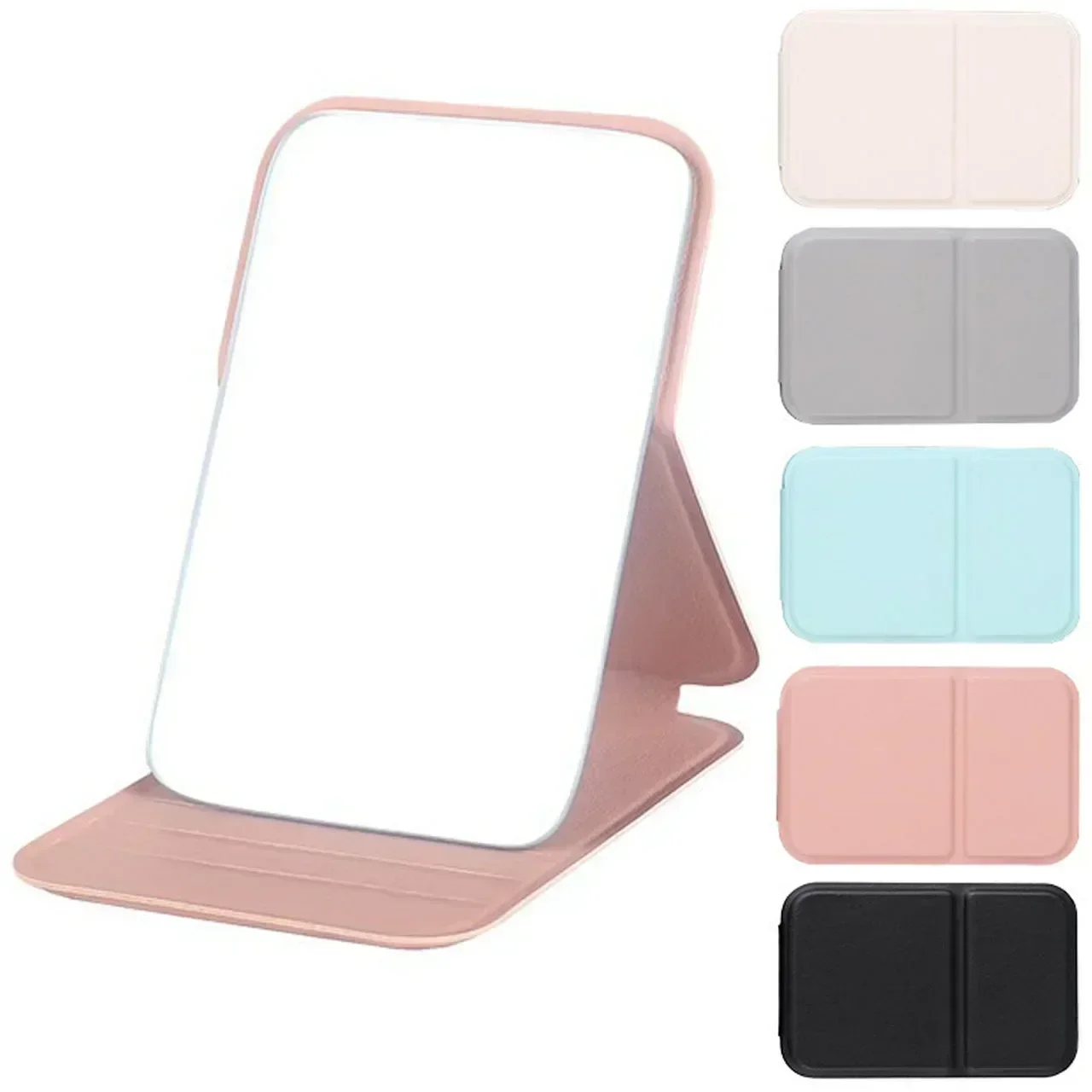 Solid Color PU Leather Simple Handheld Makeup Mirror