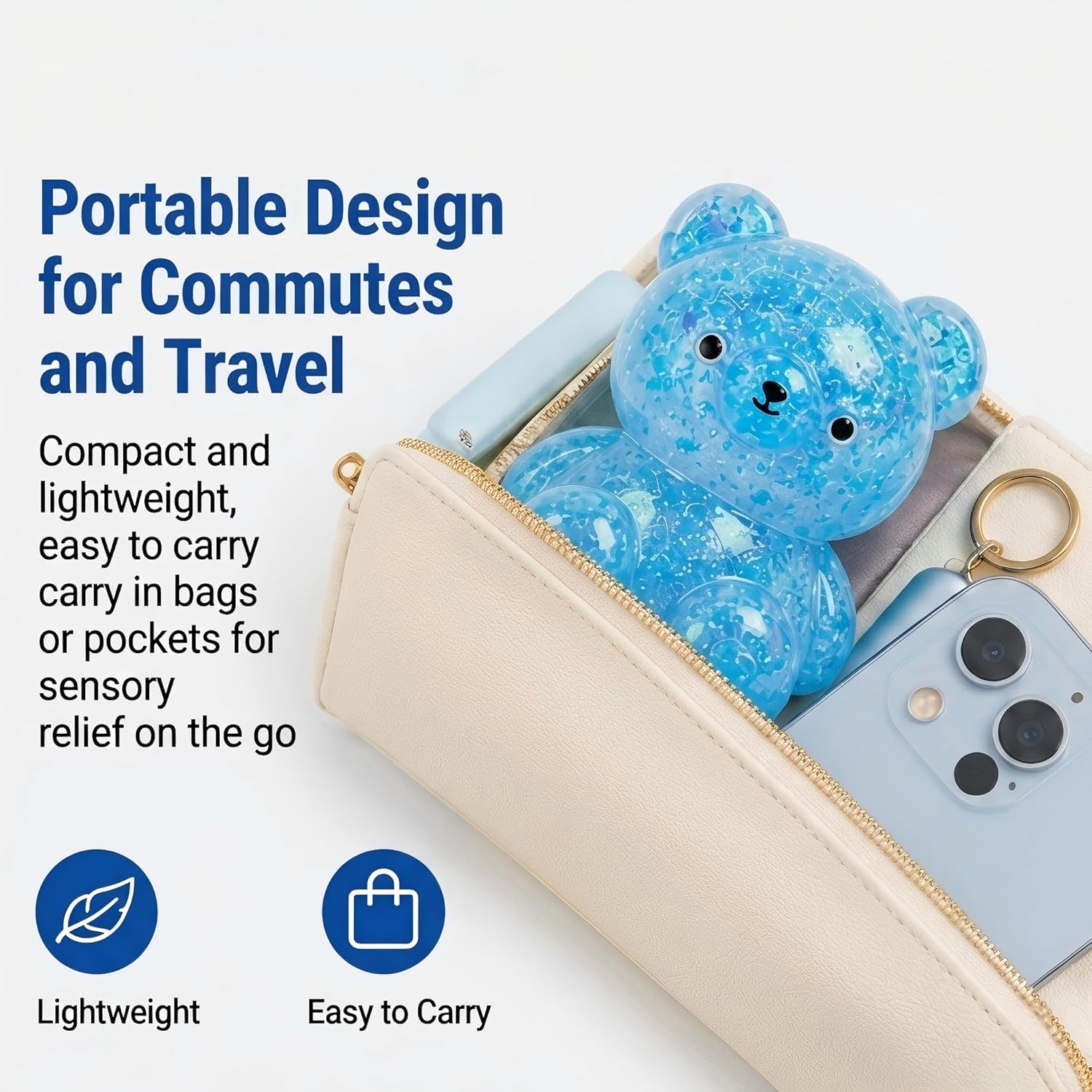 Bear Stress Ball Toy Squishy, Maltose Filled Squeeze Fidget Toy for Stress Relief, Glitter Animal Squishies with Stretchable Soft Texture for Party Fa