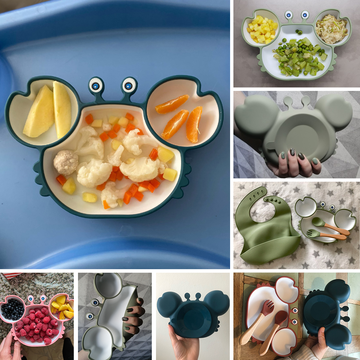 Baby Bowls Plates Spoons Silicone Suction Food Tableware BPA Free Non-Slip Baby Dishes Crab Food Feeding Bowl for Kids