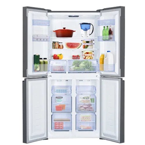 TCL 421L FRENCH 4 DOOR BLACK GLASS FRIDGE
