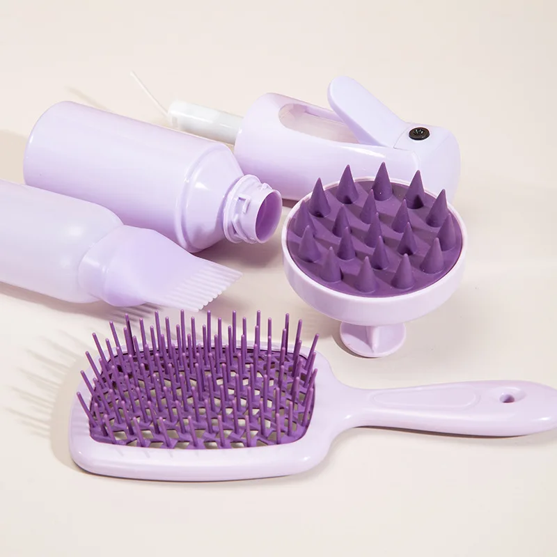 4Pcs Silicone Scalp Massage Comb Detangling Hair Brush Hairdressing Hair Dye Applicator Bottle Spray Bottle Barber Styling Tools