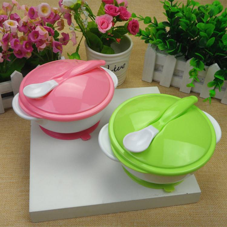 Maternal and Child Supplies Children's Tableware Double Ear with a Lid Spoon Baby Bag Plastic Bowl Children Sucker Bowl