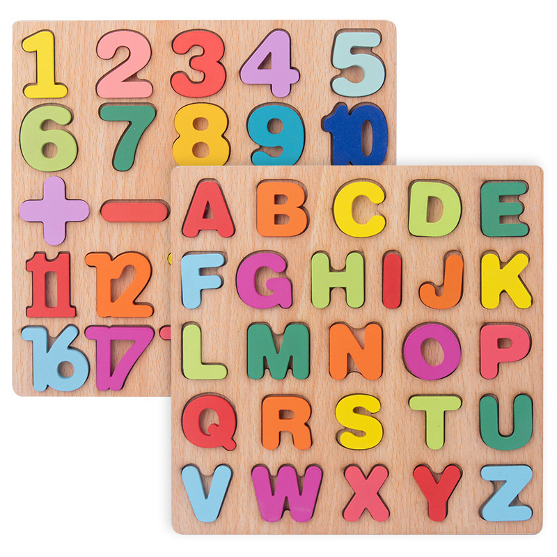 20CM Baby Toys Wooden Puzzle Alphabet Number Shape Matching 3D Puzzle Board Game Wooden Montessori Toys For Children Gifts